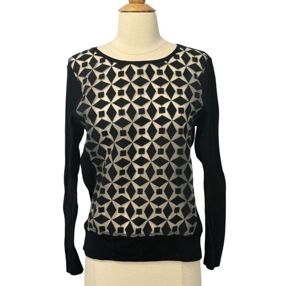 Anne Fontaine Sovanna Sweater Size 40/6-8 Black Thin Knit Sheer Geometric Cotton - Picture 1 of 10